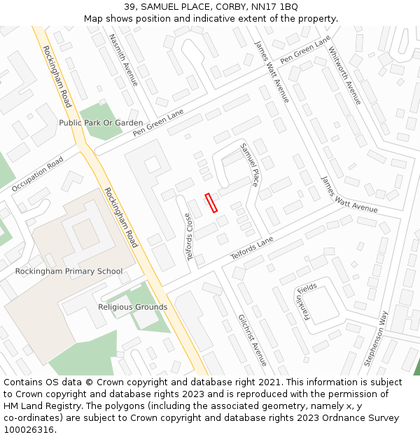 39, SAMUEL PLACE, CORBY, NN17 1BQ: Location map and indicative extent of plot