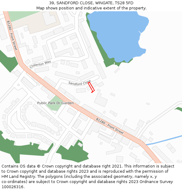 39, SANDFORD CLOSE, WINGATE, TS28 5FD: Location map and indicative extent of plot