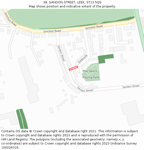 39, SANDON STREET, LEEK, ST13 5QS: Location map and indicative extent of plot