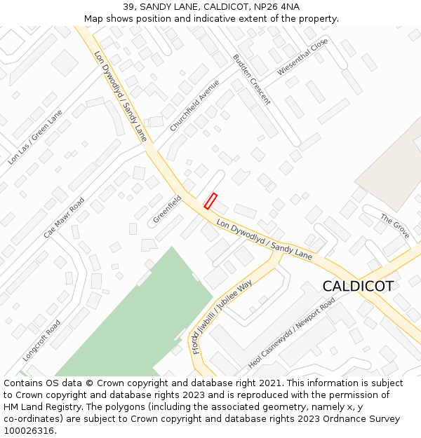 39, SANDY LANE, CALDICOT, NP26 4NA: Location map and indicative extent of plot