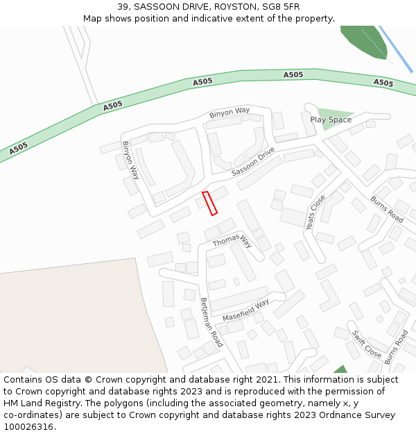 39, SASSOON DRIVE, ROYSTON, SG8 5FR: Location map and indicative extent of plot