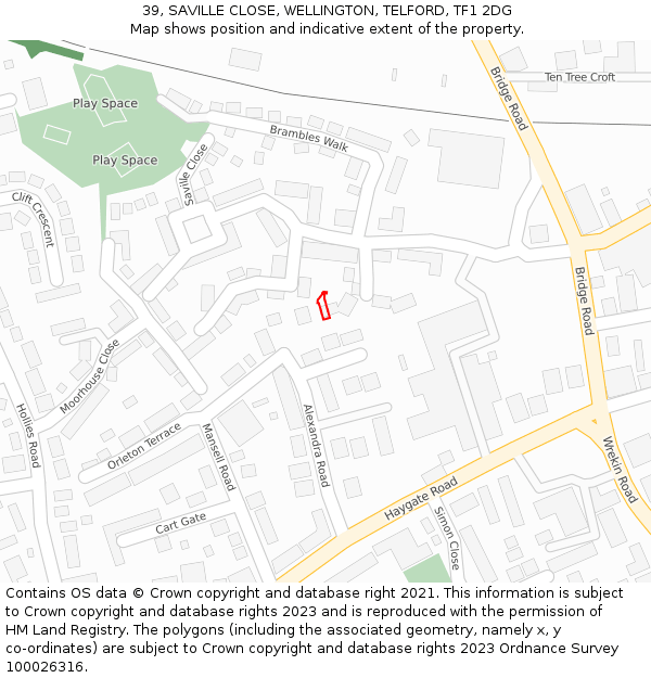 39, SAVILLE CLOSE, WELLINGTON, TELFORD, TF1 2DG: Location map and indicative extent of plot