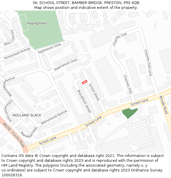 39, SCHOOL STREET, BAMBER BRIDGE, PRESTON, PR5 6QB: Location map and indicative extent of plot