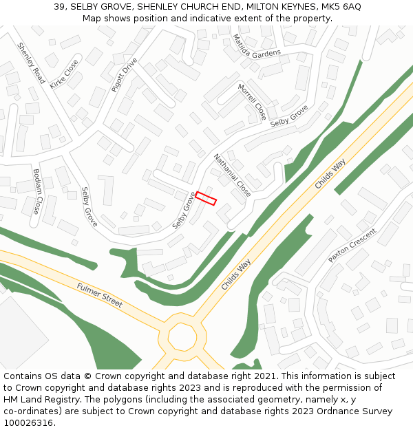 39, SELBY GROVE, SHENLEY CHURCH END, MILTON KEYNES, MK5 6AQ: Location map and indicative extent of plot