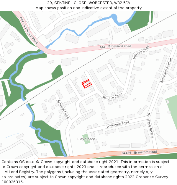 39, SENTINEL CLOSE, WORCESTER, WR2 5FA: Location map and indicative extent of plot