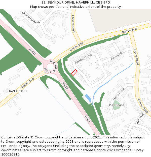 39, SEYMOUR DRIVE, HAVERHILL, CB9 9PQ: Location map and indicative extent of plot