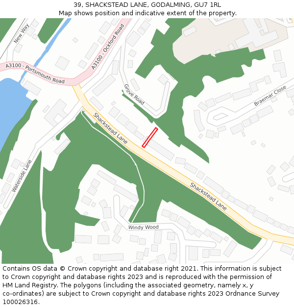 39, SHACKSTEAD LANE, GODALMING, GU7 1RL: Location map and indicative extent of plot