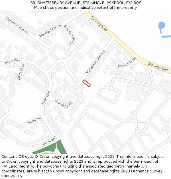 39, SHAFTESBURY AVENUE, STAINING, BLACKPOOL, FY3 8QS: Location map and indicative extent of plot