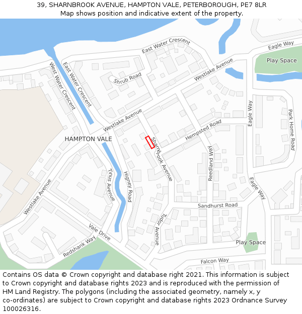 39, SHARNBROOK AVENUE, HAMPTON VALE, PETERBOROUGH, PE7 8LR: Location map and indicative extent of plot