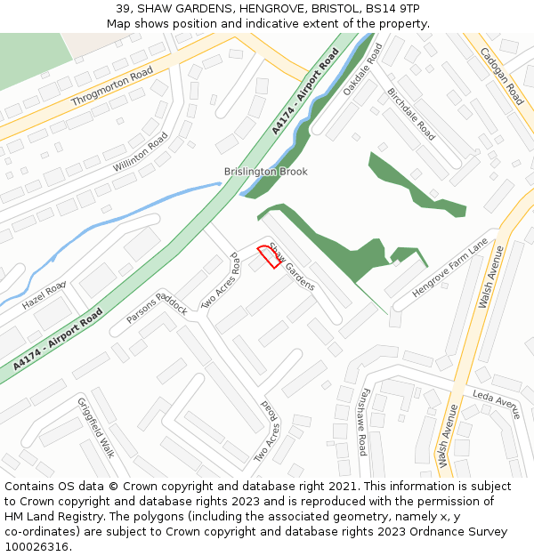 39, SHAW GARDENS, HENGROVE, BRISTOL, BS14 9TP: Location map and indicative extent of plot