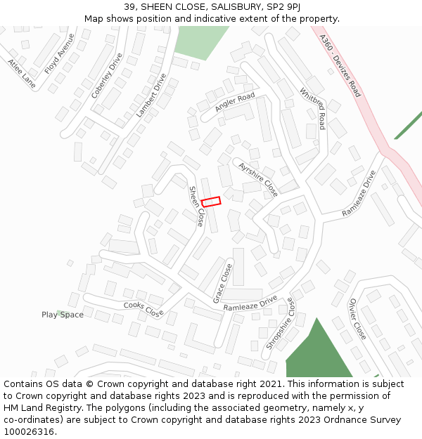 39, SHEEN CLOSE, SALISBURY, SP2 9PJ: Location map and indicative extent of plot