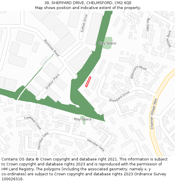 39, SHEPPARD DRIVE, CHELMSFORD, CM2 6QE: Location map and indicative extent of plot