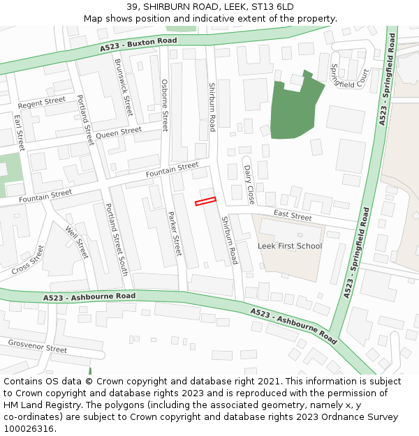 39, SHIRBURN ROAD, LEEK, ST13 6LD: Location map and indicative extent of plot