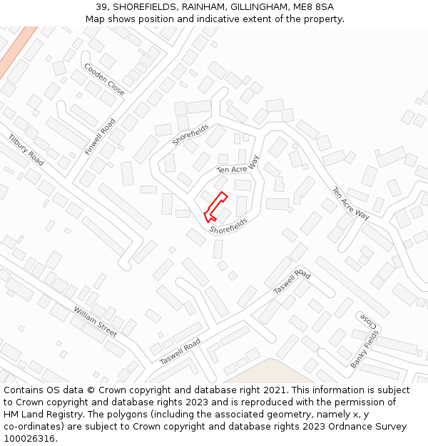 39, SHOREFIELDS, RAINHAM, GILLINGHAM, ME8 8SA: Location map and indicative extent of plot