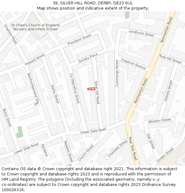 39, SILVER HILL ROAD, DERBY, DE23 6UL: Location map and indicative extent of plot