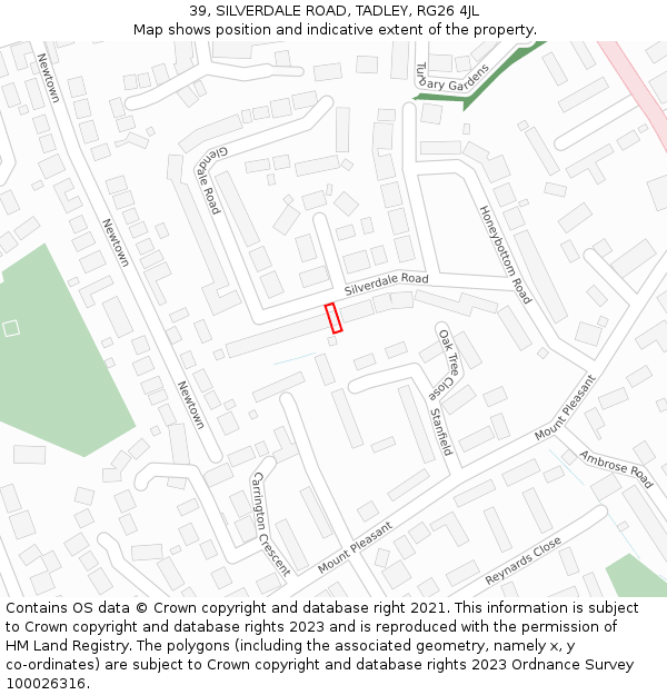 39, SILVERDALE ROAD, TADLEY, RG26 4JL: Location map and indicative extent of plot