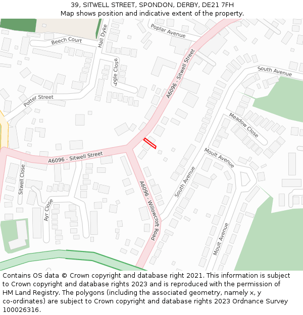 39, SITWELL STREET, SPONDON, DERBY, DE21 7FH: Location map and indicative extent of plot