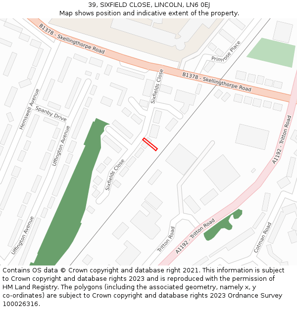 39, SIXFIELD CLOSE, LINCOLN, LN6 0EJ: Location map and indicative extent of plot
