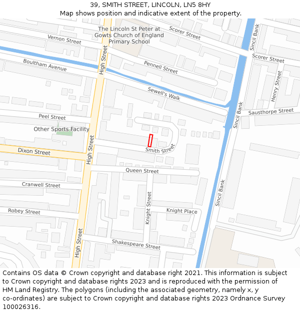 39, SMITH STREET, LINCOLN, LN5 8HY: Location map and indicative extent of plot
