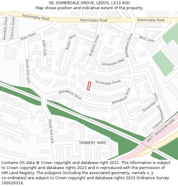 39, SOMERDALE GROVE, LEEDS, LS13 4SD: Location map and indicative extent of plot