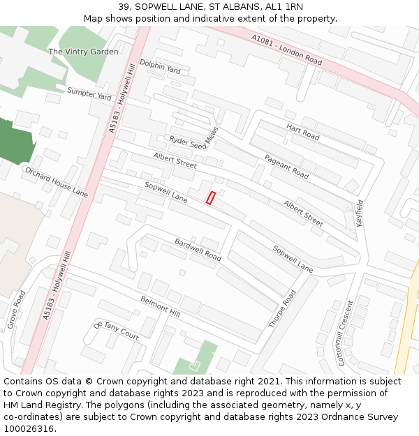 39, SOPWELL LANE, ST ALBANS, AL1 1RN: Location map and indicative extent of plot