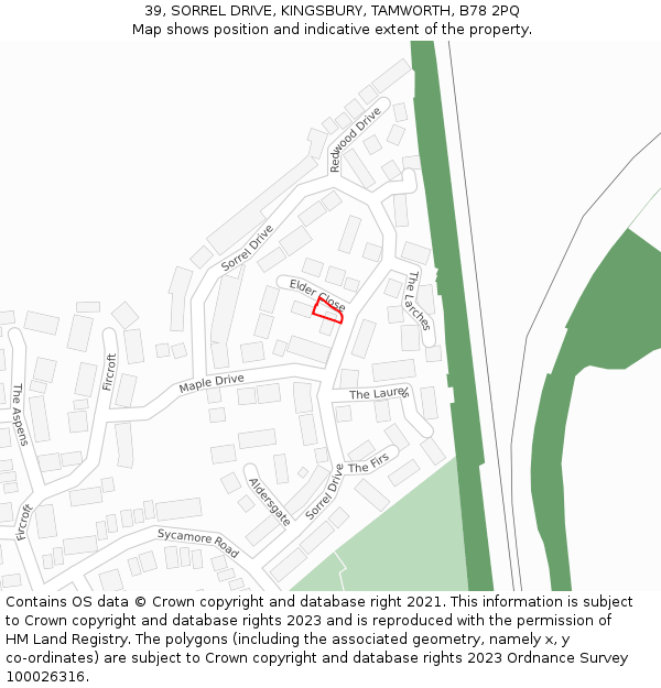 39, SORREL DRIVE, KINGSBURY, TAMWORTH, B78 2PQ: Location map and indicative extent of plot