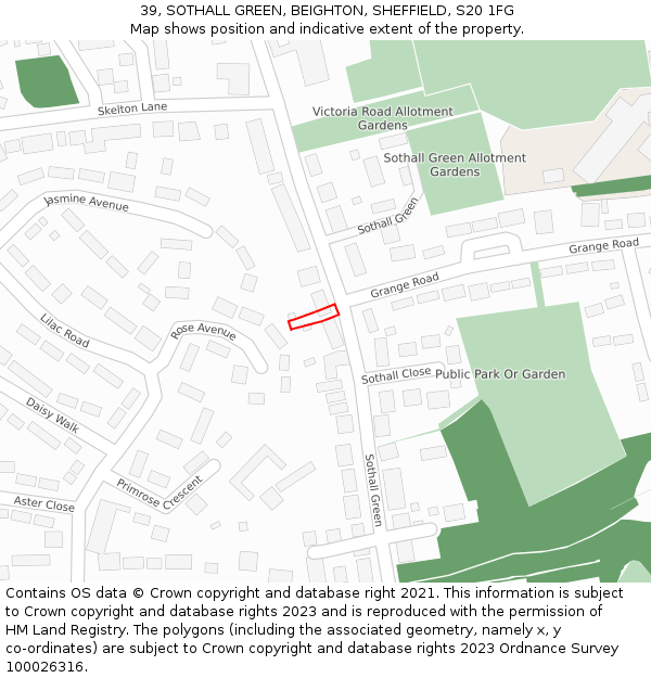 39, SOTHALL GREEN, BEIGHTON, SHEFFIELD, S20 1FG: Location map and indicative extent of plot