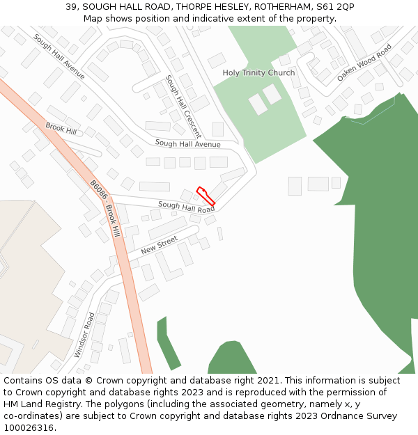 39, SOUGH HALL ROAD, THORPE HESLEY, ROTHERHAM, S61 2QP: Location map and indicative extent of plot