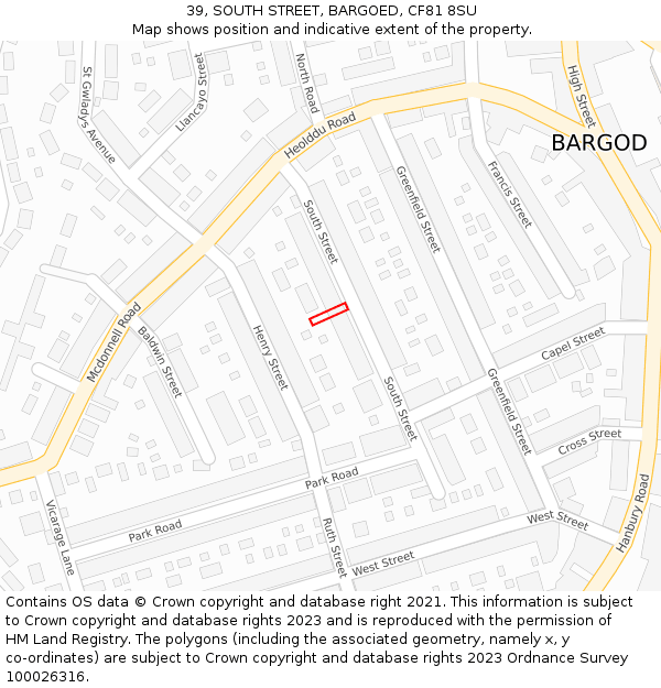 39, SOUTH STREET, BARGOED, CF81 8SU: Location map and indicative extent of plot