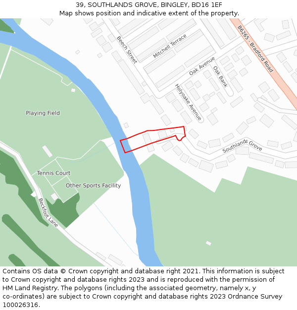 39, SOUTHLANDS GROVE, BINGLEY, BD16 1EF: Location map and indicative extent of plot