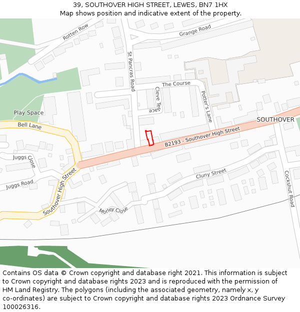 39, SOUTHOVER HIGH STREET, LEWES, BN7 1HX: Location map and indicative extent of plot