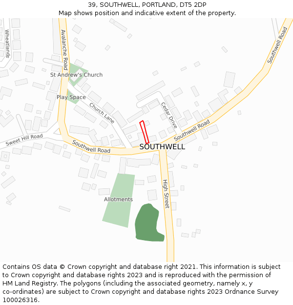 39, SOUTHWELL, PORTLAND, DT5 2DP: Location map and indicative extent of plot