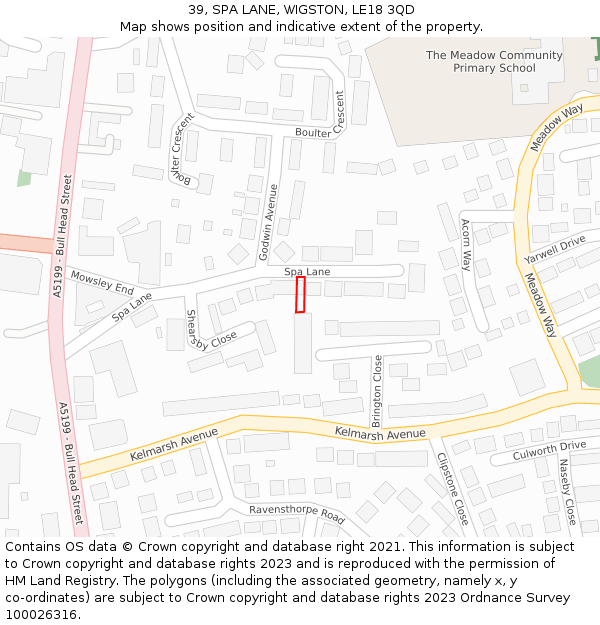 39, SPA LANE, WIGSTON, LE18 3QD: Location map and indicative extent of plot