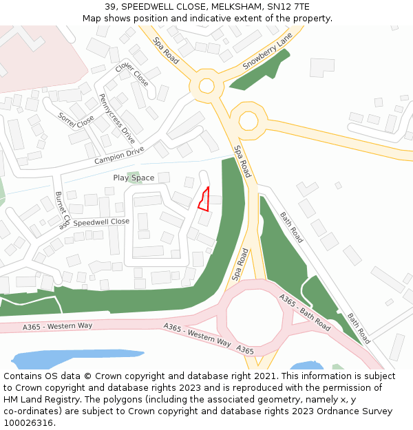 39, SPEEDWELL CLOSE, MELKSHAM, SN12 7TE: Location map and indicative extent of plot