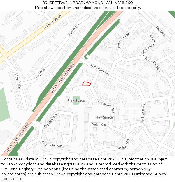 39, SPEEDWELL ROAD, WYMONDHAM, NR18 0XQ: Location map and indicative extent of plot