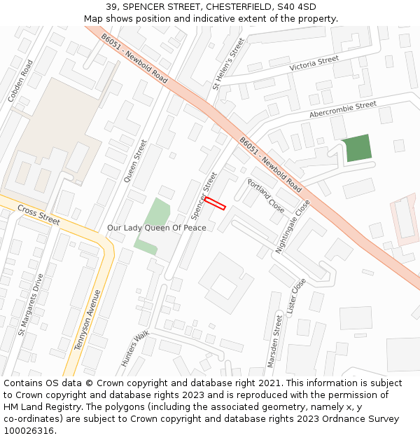 39, SPENCER STREET, CHESTERFIELD, S40 4SD: Location map and indicative extent of plot