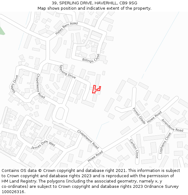 39, SPERLING DRIVE, HAVERHILL, CB9 9SG: Location map and indicative extent of plot