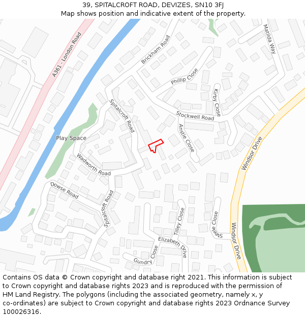 39, SPITALCROFT ROAD, DEVIZES, SN10 3FJ: Location map and indicative extent of plot