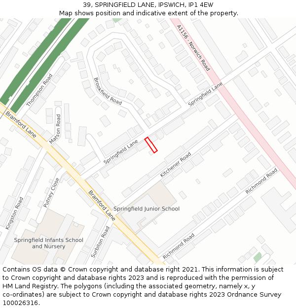 39, SPRINGFIELD LANE, IPSWICH, IP1 4EW: Location map and indicative extent of plot