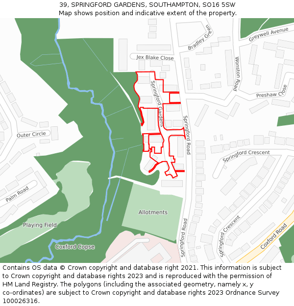 39, SPRINGFORD GARDENS, SOUTHAMPTON, SO16 5SW: Location map and indicative extent of plot