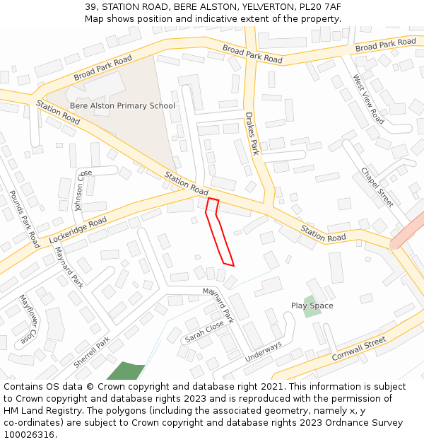 39, STATION ROAD, BERE ALSTON, YELVERTON, PL20 7AF: Location map and indicative extent of plot