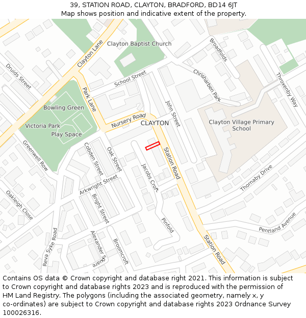 39, STATION ROAD, CLAYTON, BRADFORD, BD14 6JT: Location map and indicative extent of plot