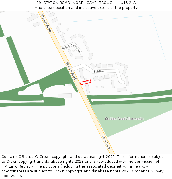 39, STATION ROAD, NORTH CAVE, BROUGH, HU15 2LA: Location map and indicative extent of plot