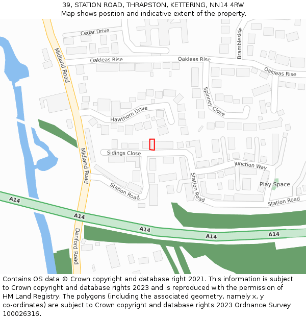 39, STATION ROAD, THRAPSTON, KETTERING, NN14 4RW: Location map and indicative extent of plot