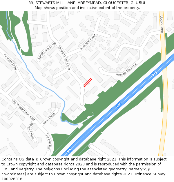 39, STEWARTS MILL LANE, ABBEYMEAD, GLOUCESTER, GL4 5UL: Location map and indicative extent of plot