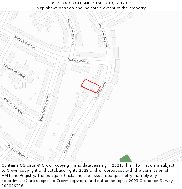 39, STOCKTON LANE, STAFFORD, ST17 0JS: Location map and indicative extent of plot