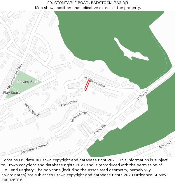 39, STONEABLE ROAD, RADSTOCK, BA3 3JR: Location map and indicative extent of plot