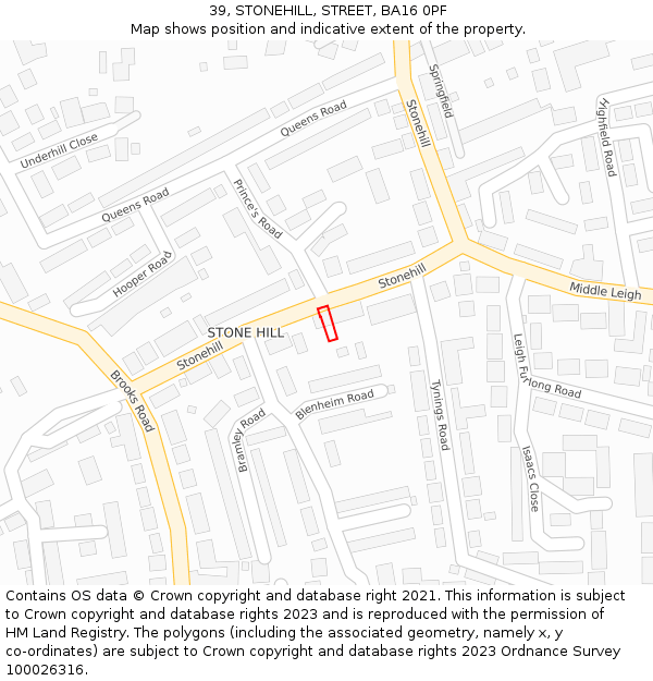 39, STONEHILL, STREET, BA16 0PF: Location map and indicative extent of plot
