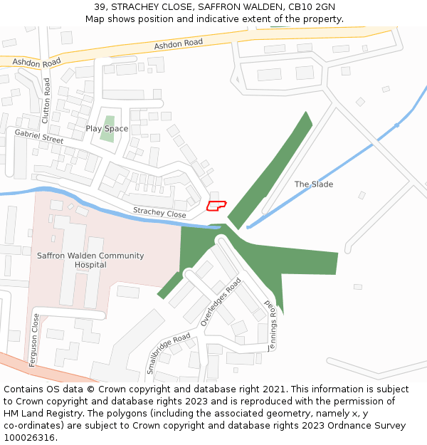 39, STRACHEY CLOSE, SAFFRON WALDEN, CB10 2GN: Location map and indicative extent of plot