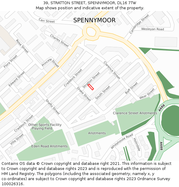 39, STRATTON STREET, SPENNYMOOR, DL16 7TW: Location map and indicative extent of plot